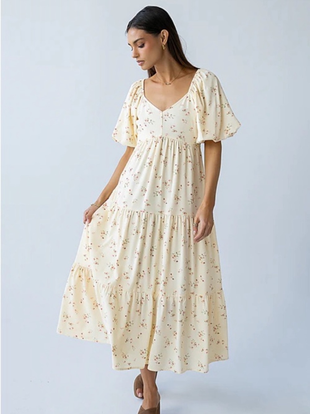 Madewell Folkmagic Floral Flutter Sleeve Tiered Maxi Dress